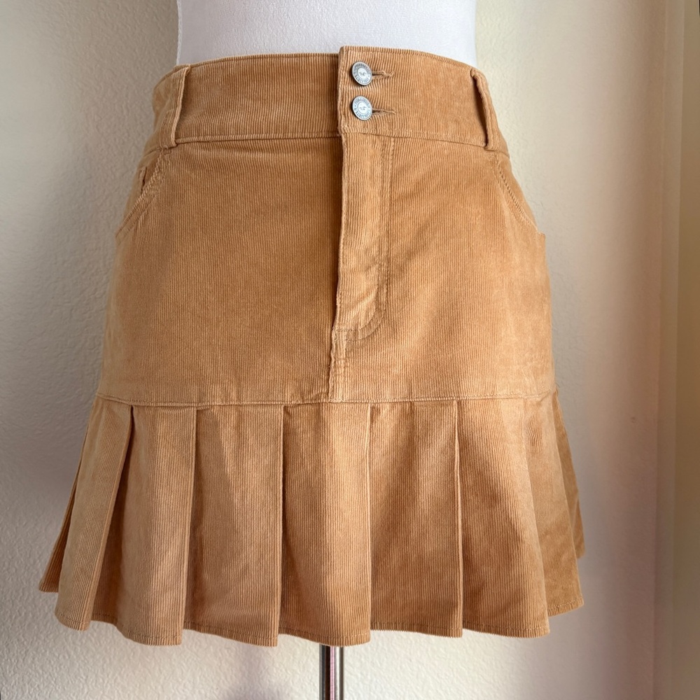 NWT Hollister Tan Corduroy Cotton Pleated Mini Skirt S